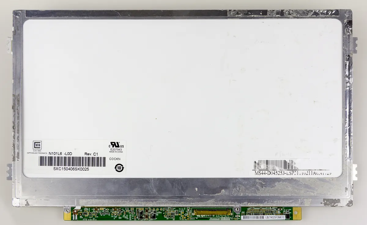 Rear of an LCD panel with manufacturer stickers and model number